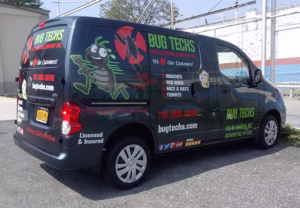 Custom vinyl lettering and decals on business van Long Island